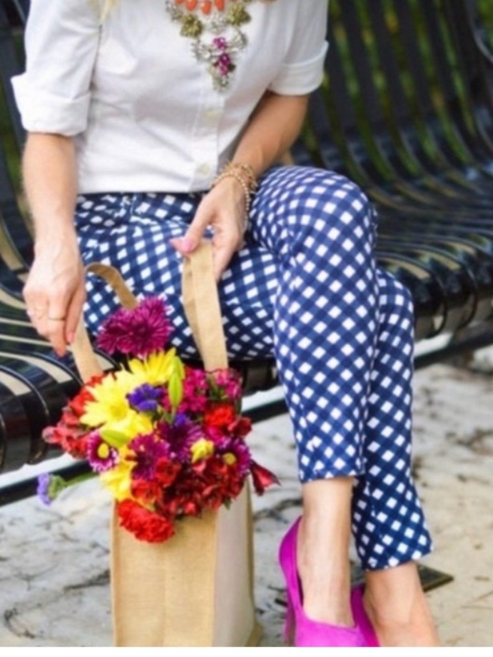 Kate Spade Classic Navy Gingham Slim jeans - Women's